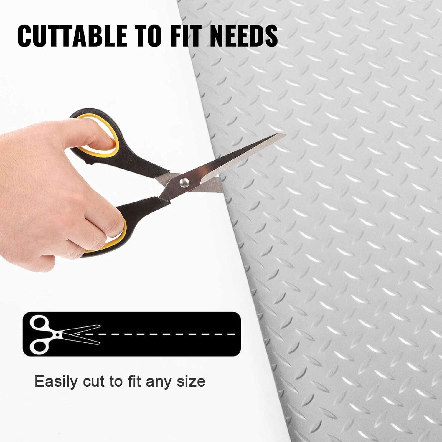 Vinyl Garage Floor Mat 4.9x13ft Anti-Slide Diamond Texture Silver PVC Garage Flooring Roll D815