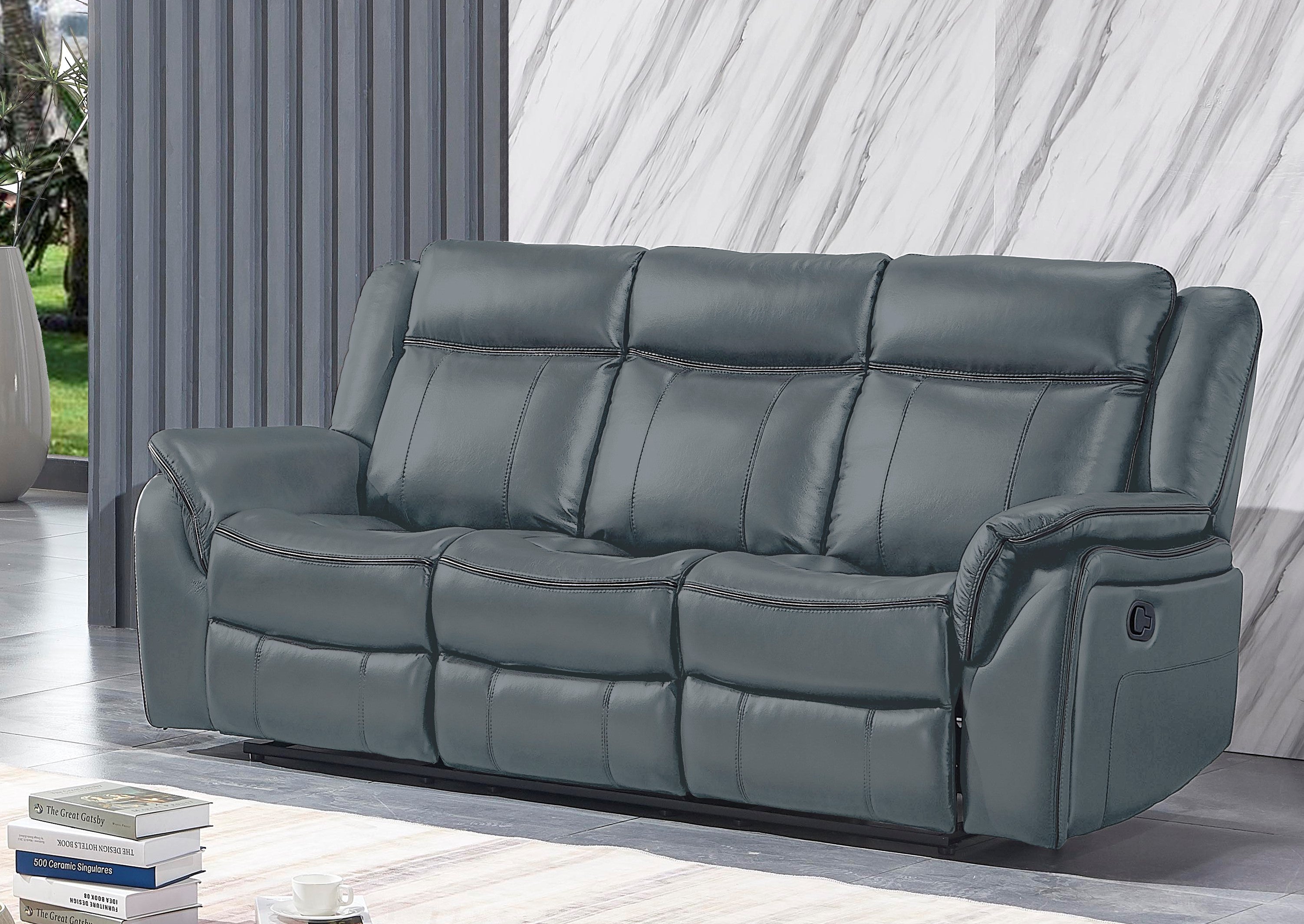 2pc Motion Reclining Sofa and Loveseat Set Black Leather Z5096