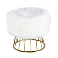 White/Gold Faux Fur Ottoman Y242