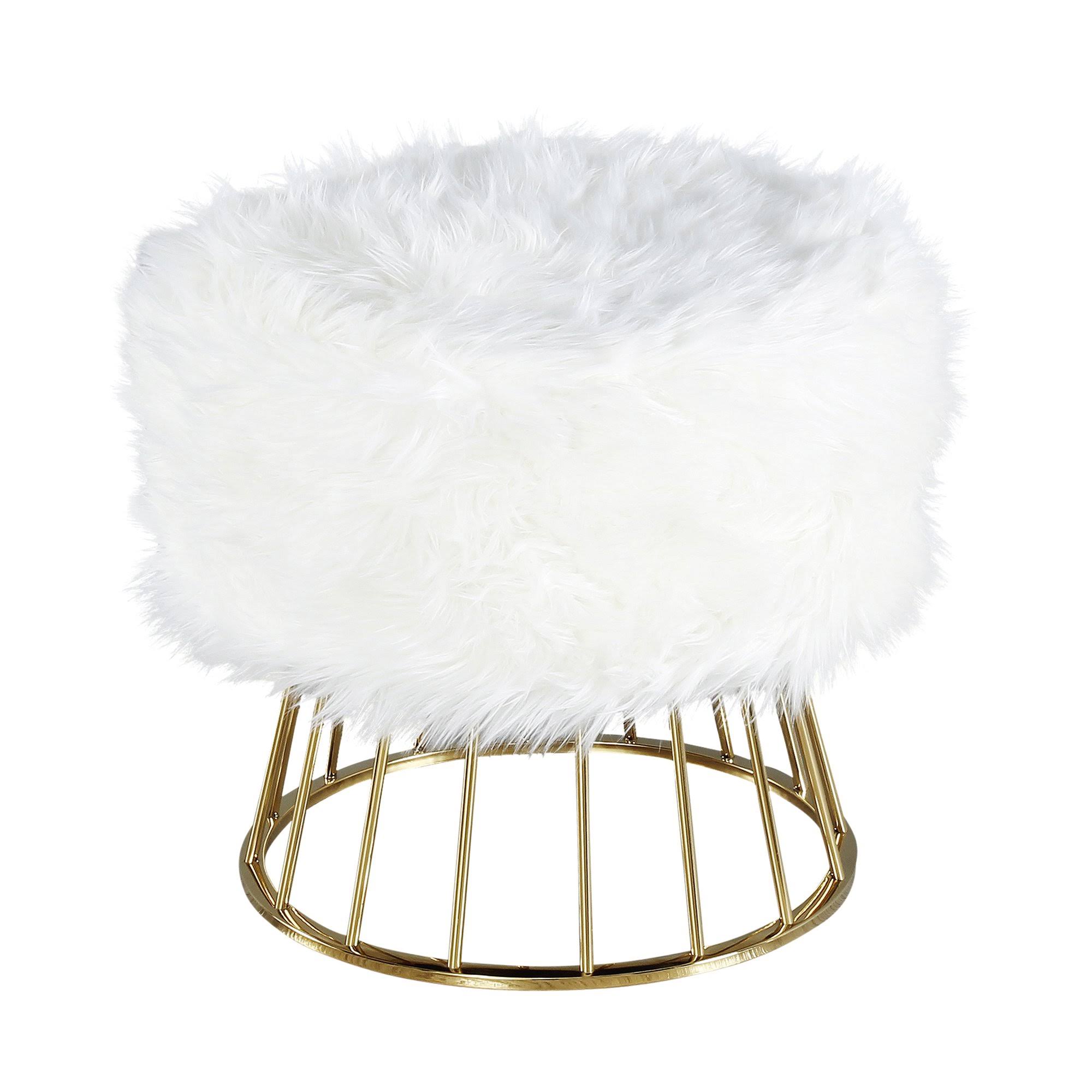 White/Gold Faux Fur Ottoman Y242