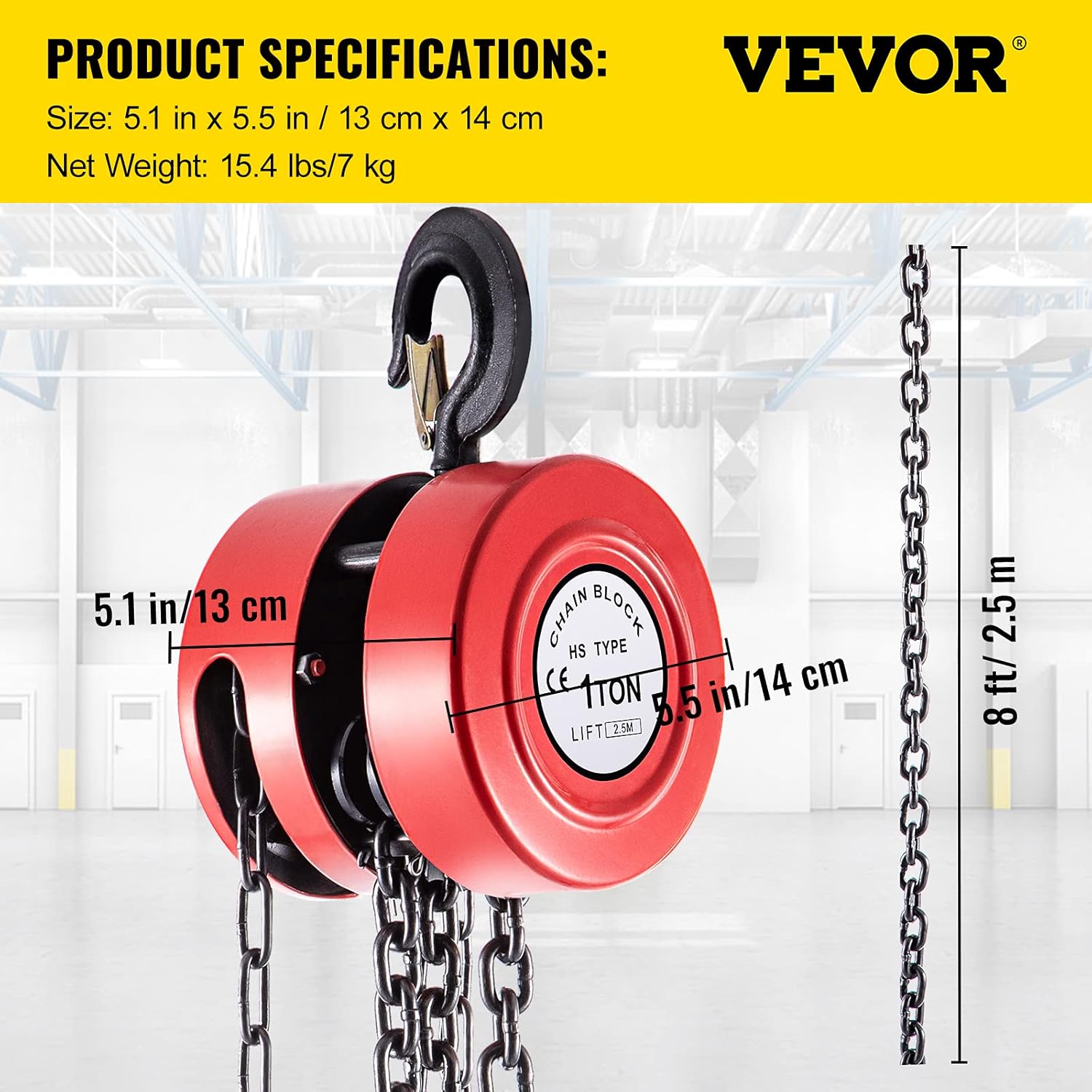 Red Pack of 2 Manual Chain Hoist, 2200 lbs Capacity, 8ft Lift F359454
