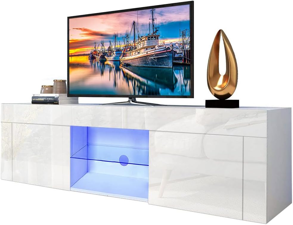 White High Gloss LED TV Stand with Storage Drawer Q2511