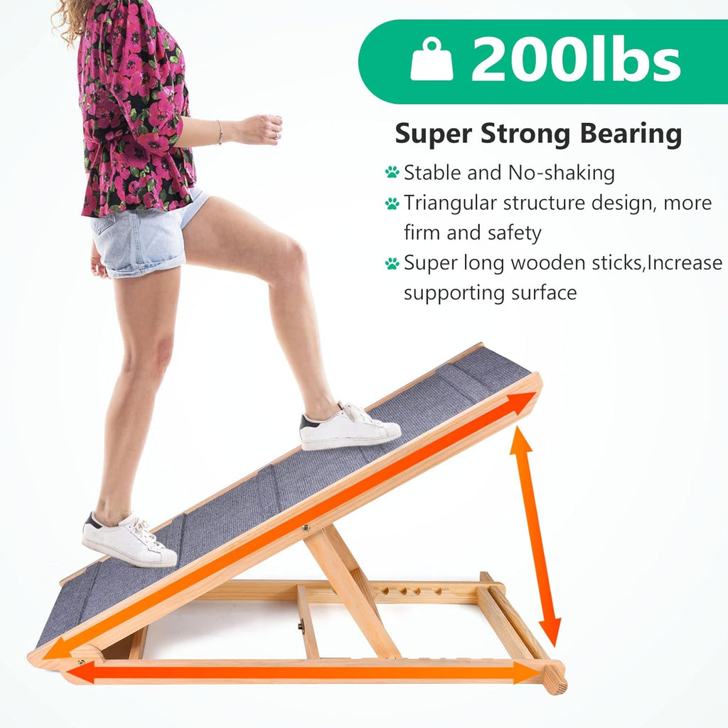 Wooden Adjustable Folding Dog Ramp for Bed Couch Car H977249