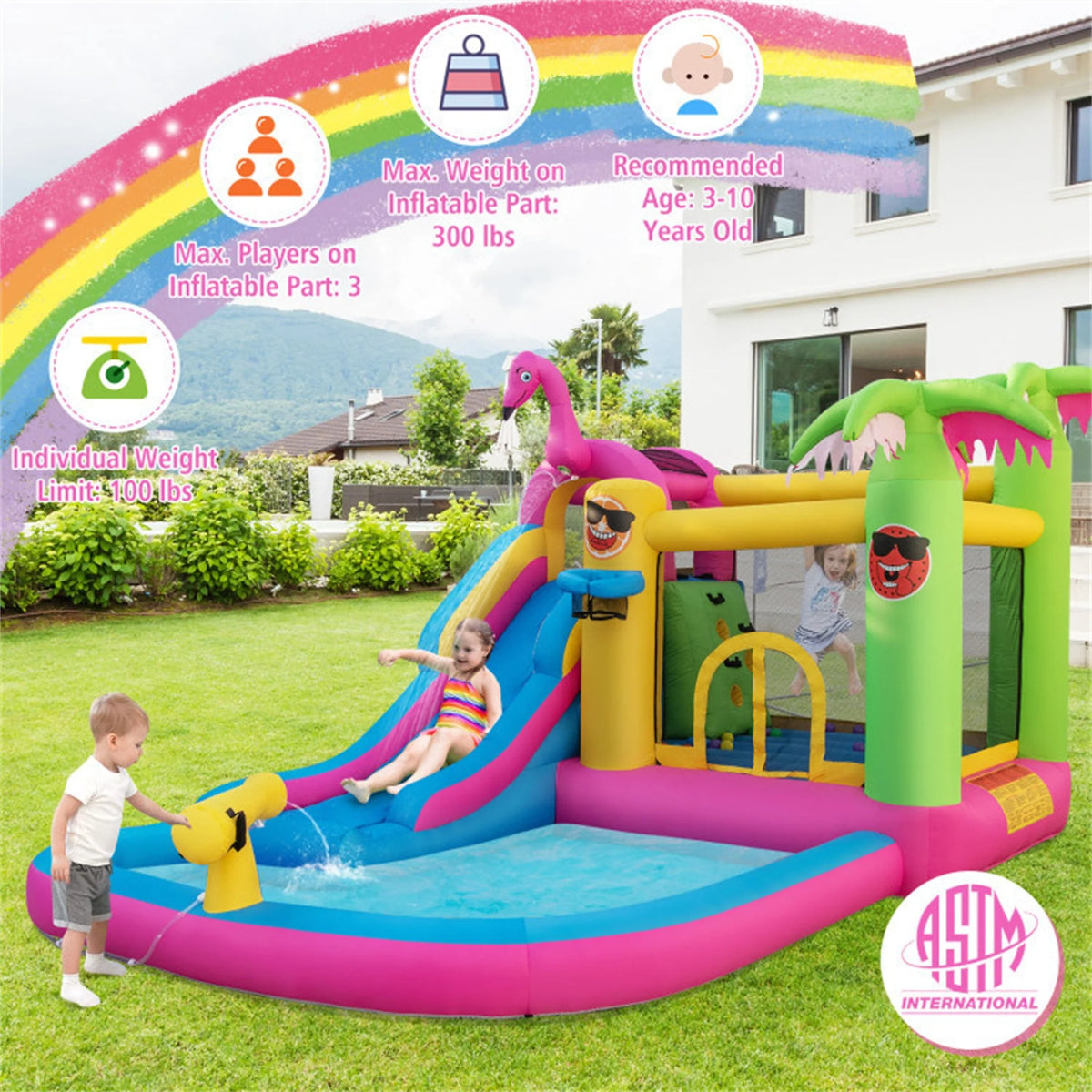Inflatable Bounce Castle with Long Water Slide and Blower P138291