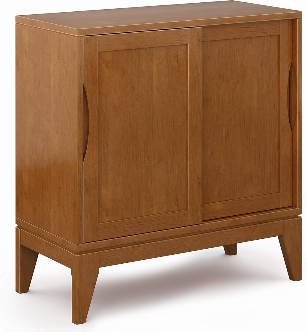 Walnut Brown Solid Wood Low Storage Cabinet with 2 Sliding Doors and 2 Adjustable Shelves H85816