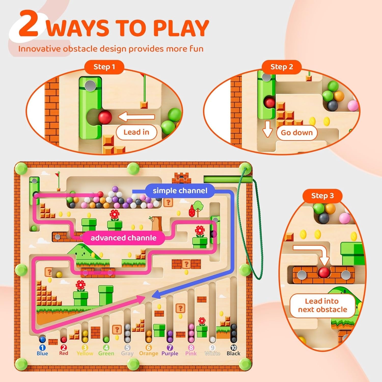 Magnetic Color and Number Maze Wooden Puzzle Activity Board W86151