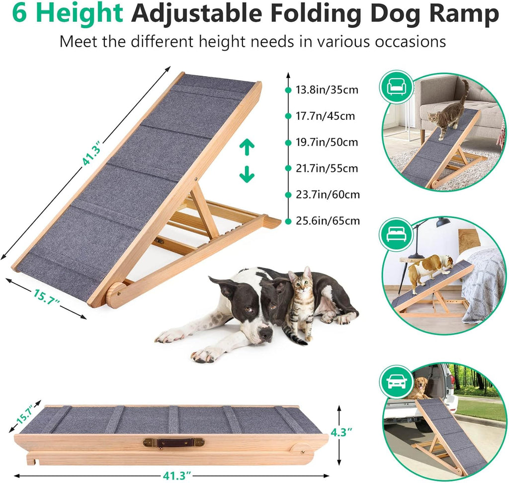 Wooden Adjustable Folding Dog Ramp for Bed Couch Car H977249