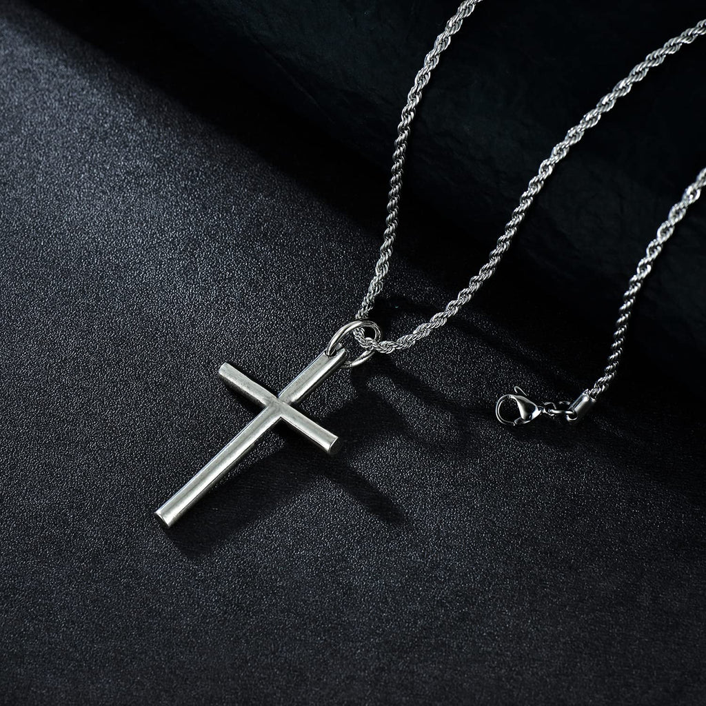 Sterling Silver Cross Pendant Necklace Cuban Chain Necklace Rope Chain Necklace B34407