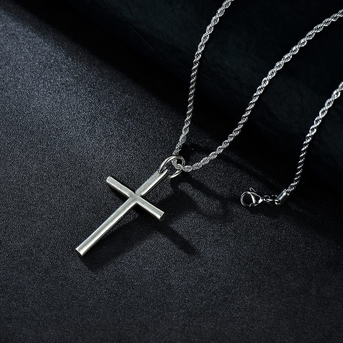 Sterling Silver Cross Pendant Necklace Cuban Chain Necklace Rope Chain Necklace B34407