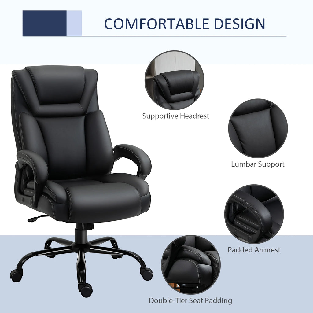 Big and Tall Executive Office Chair with High Back PU Leather, Black L593892