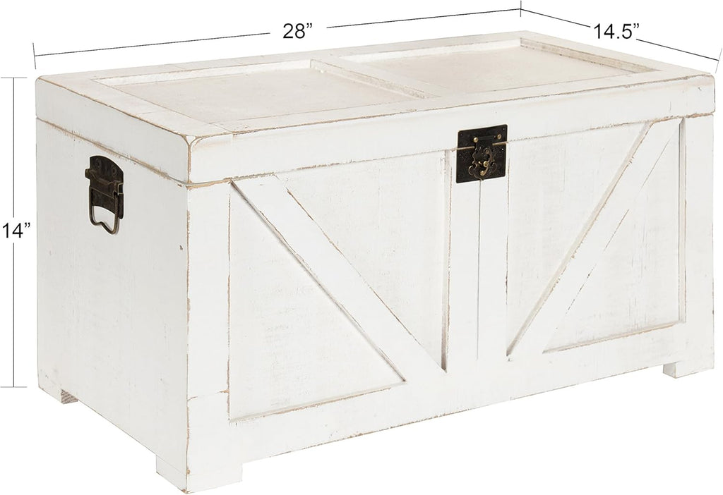Antique White Wooden Storage Chest Trunk with Brass Hardware A6162