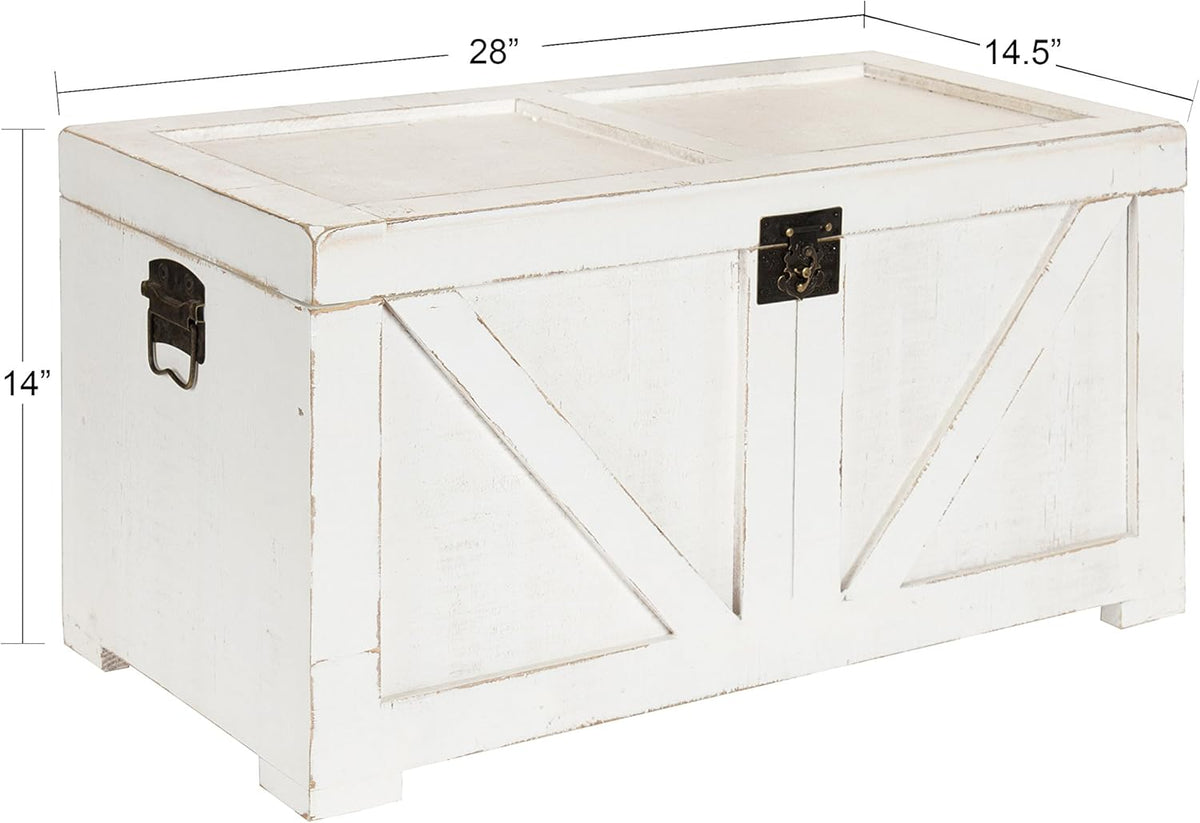 Antique White Wooden Storage Chest Trunk with Brass Hardware A6162