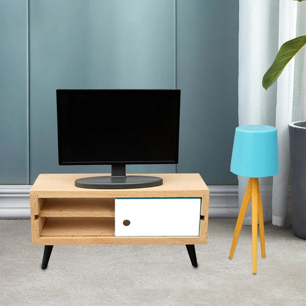 1:12 Scale Mini TV with Television Cabinet Dollhouse Furniture Y71896