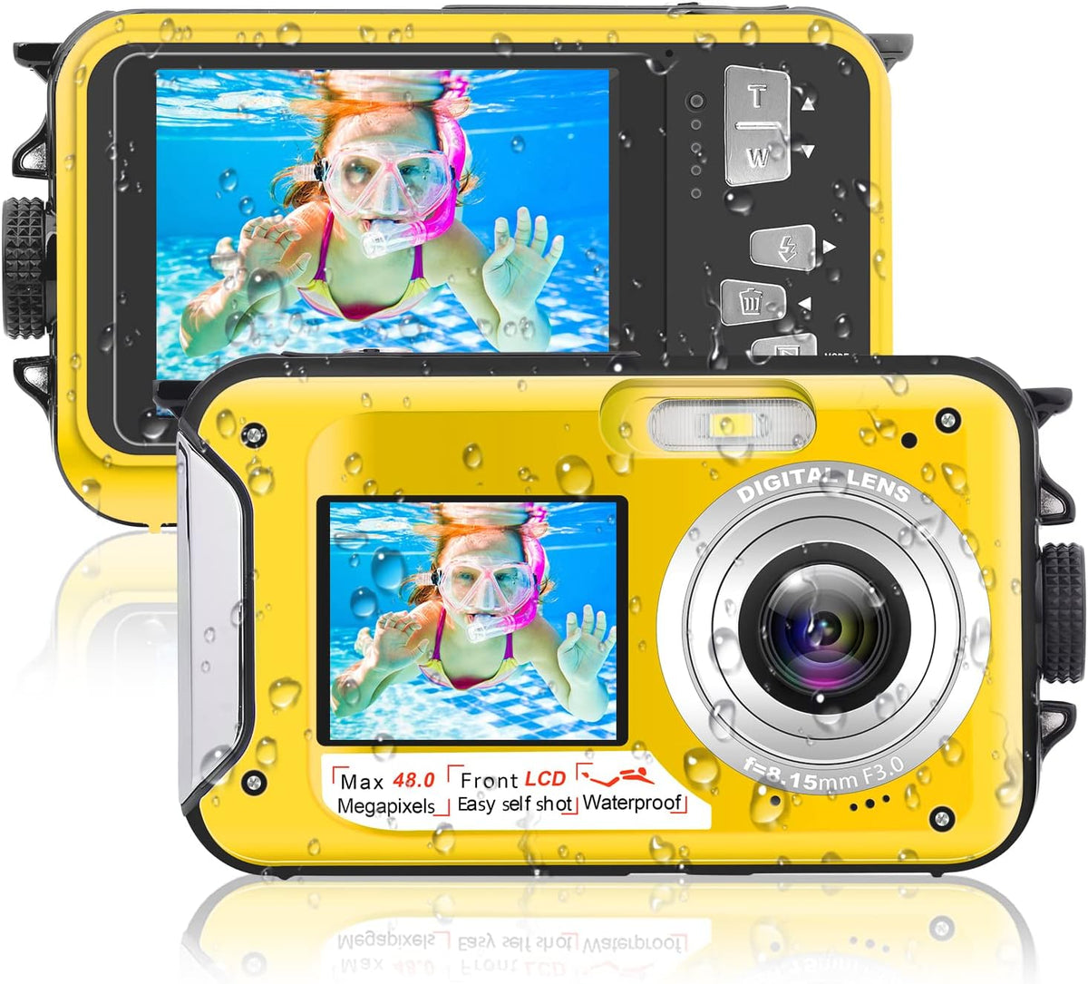 Waterproof 48MP 10FT Underwater Digital Camera 2.7K Video, Blue, Pack of 2 E9054