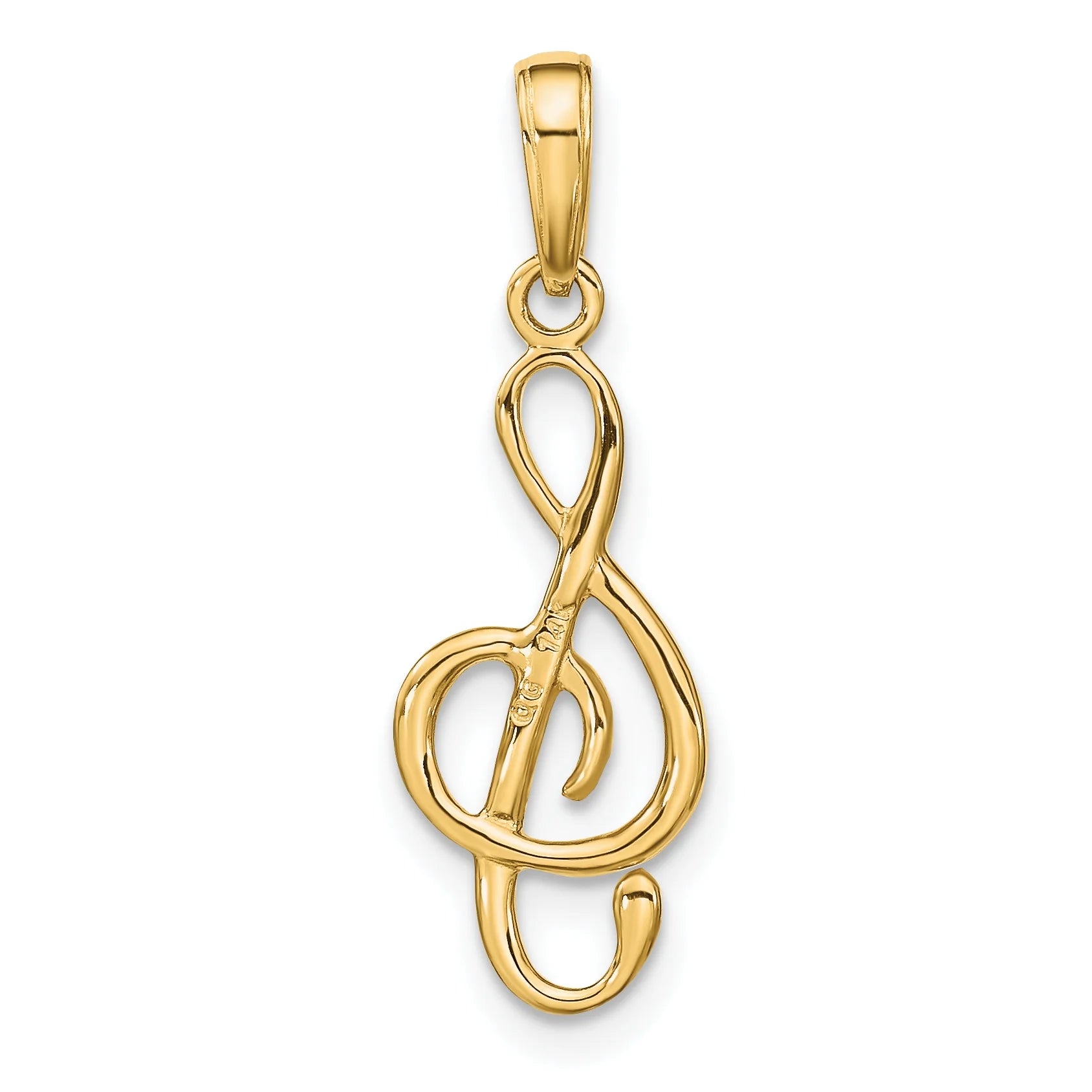 14K Yellow Gold Treble Clef Pendant Charm with Rope Chain Necklace 16'' L33071