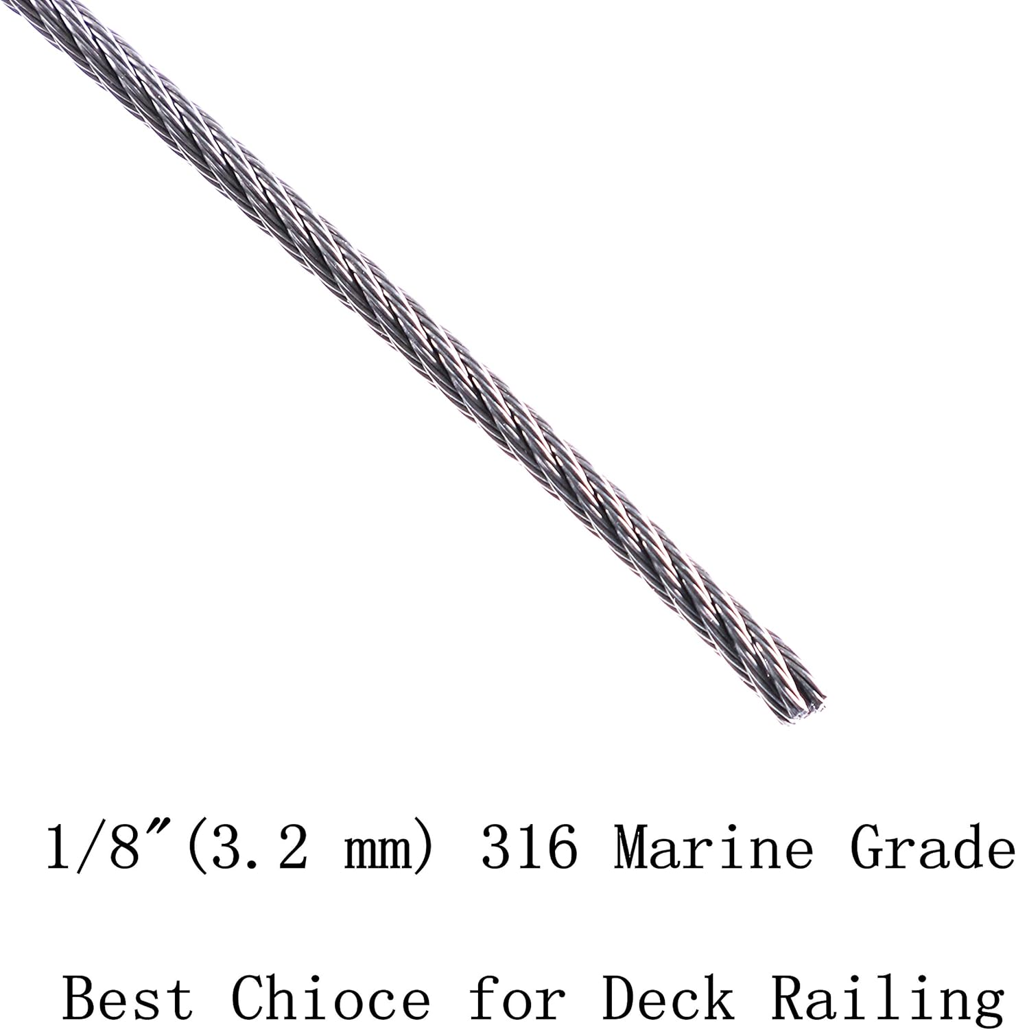 1/8 Stainless Steel Aircraft Wire Rope 200 Feet T 316 Marine Grade E459