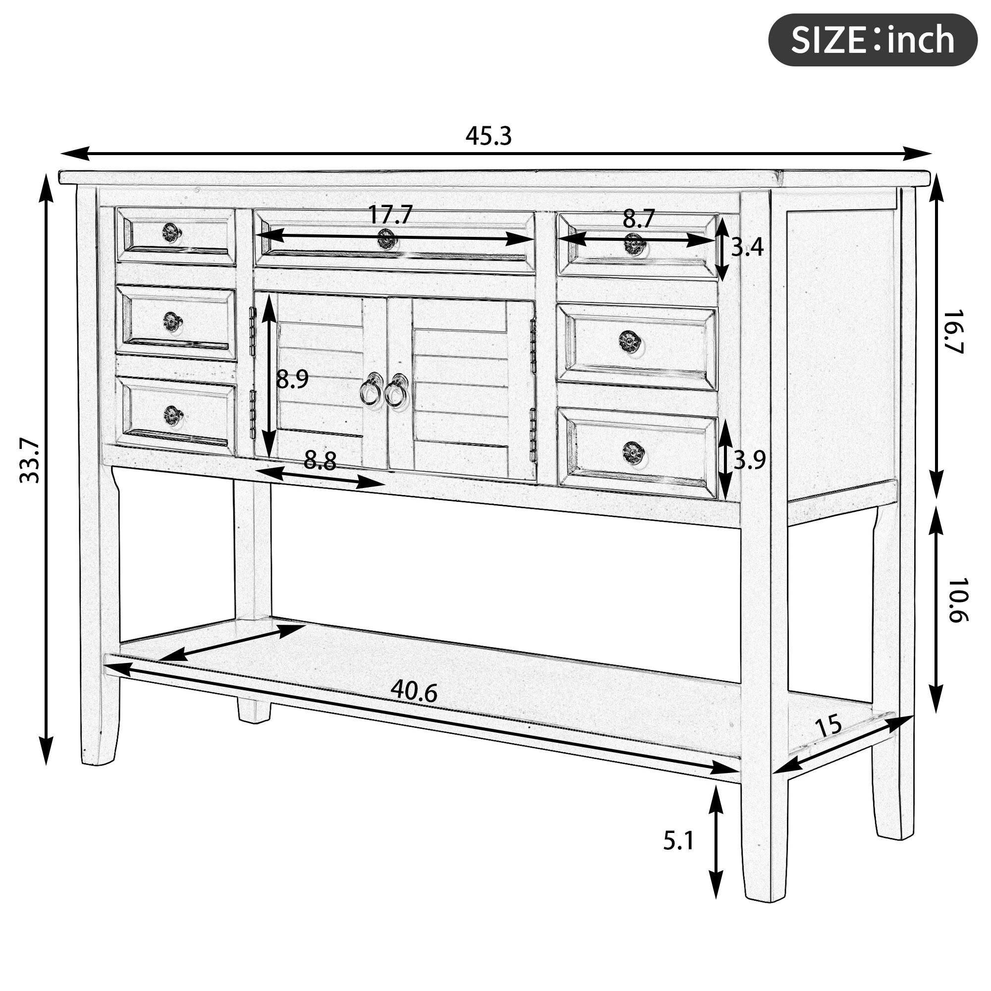 Green 7 Drawer Console Table with Cabinet E2802