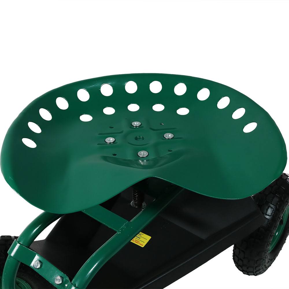 Green Rolling Garden Cart with Steering Handle, Swivel Seat & Basket K525