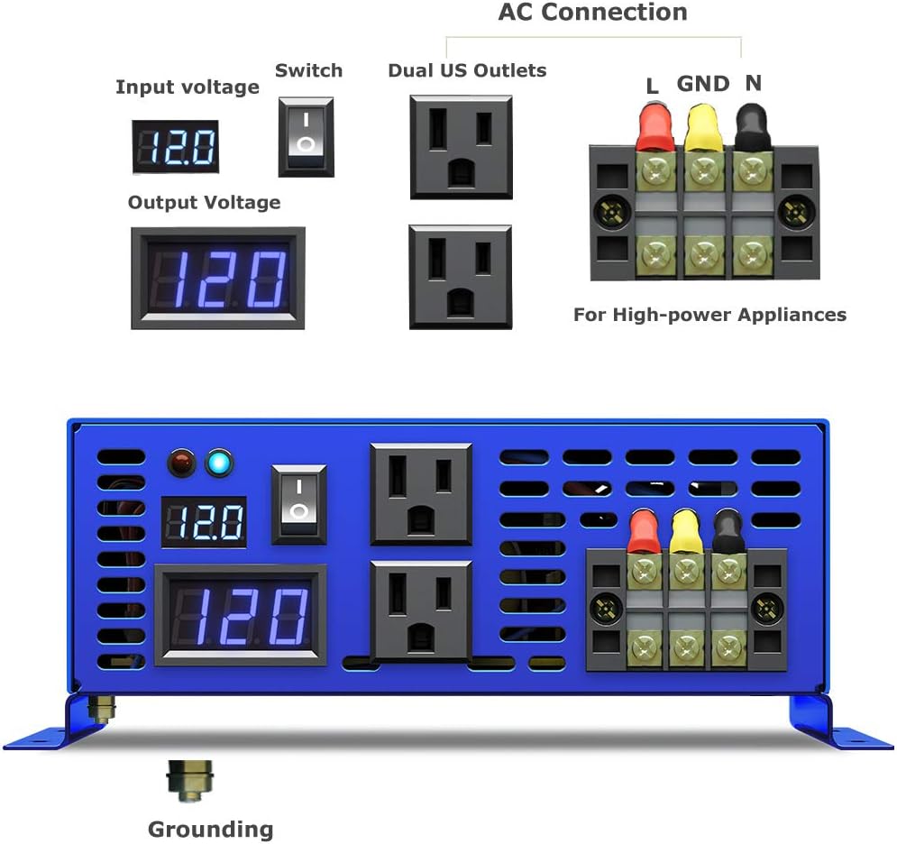 2000W Pure Sine Wave Power Inverter 12V to 120V AC with LED Display N173071