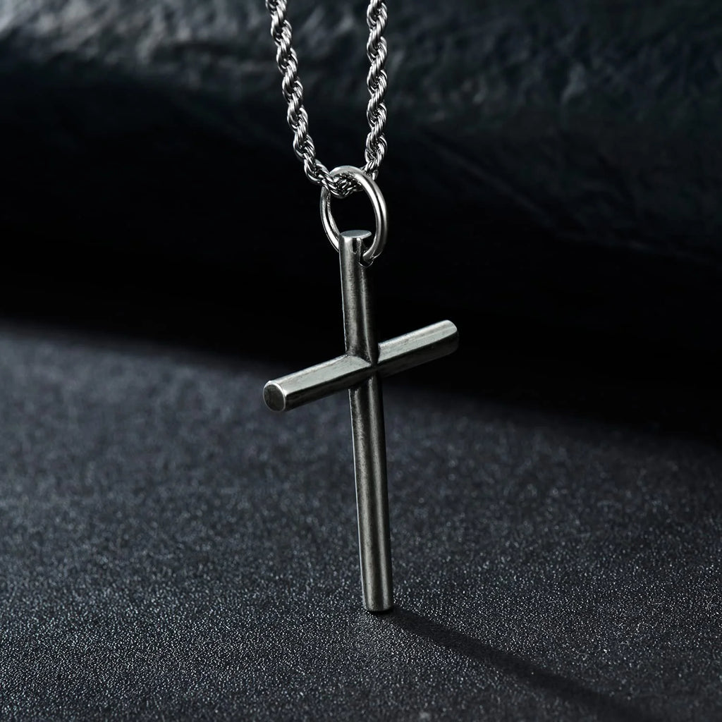 Sterling Silver Cross Pendant Necklace Cuban Chain Necklace Rope Chain Necklace B34407
