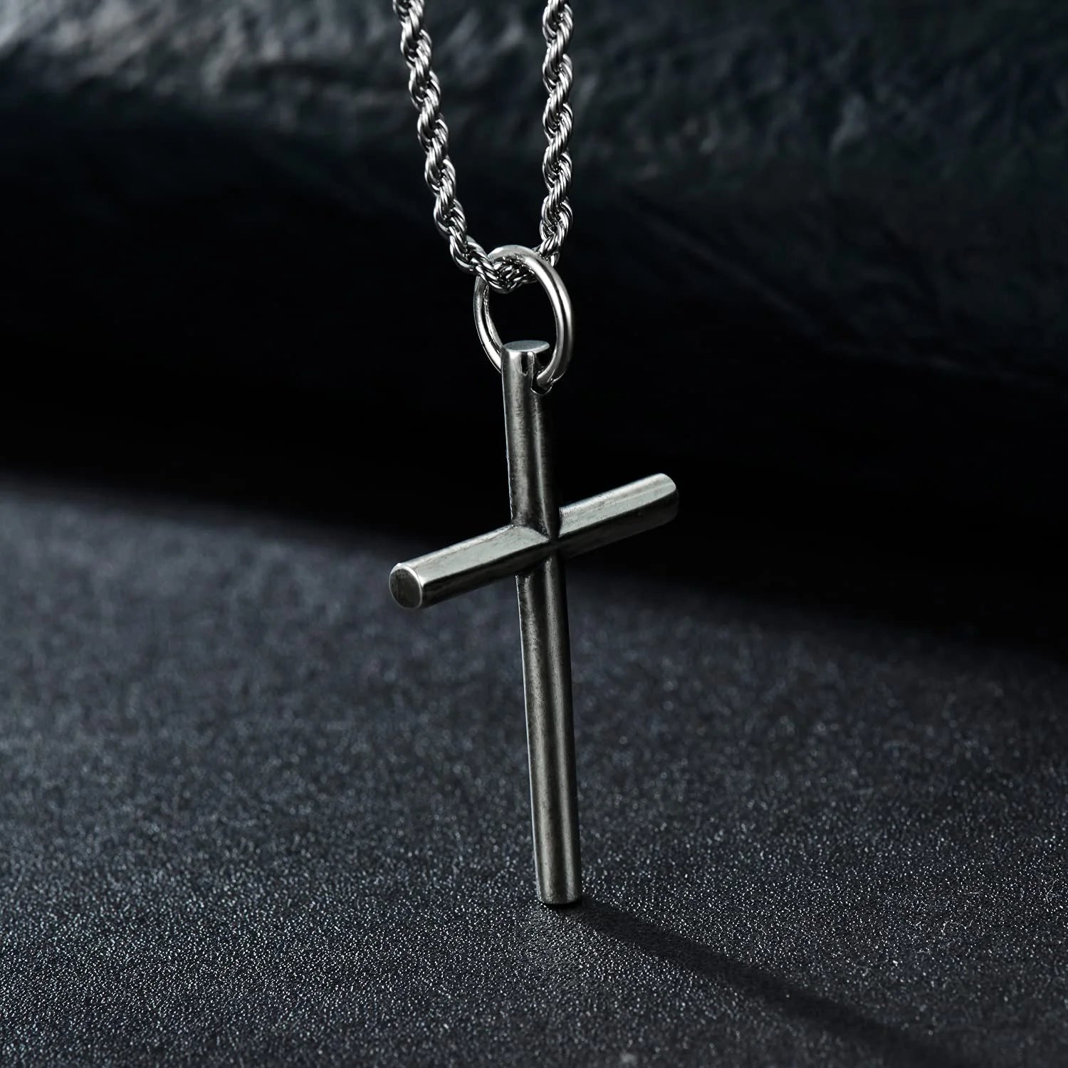 Sterling Silver Cross Pendant Necklace Cuban Chain Necklace Rope Chain Necklace B34407