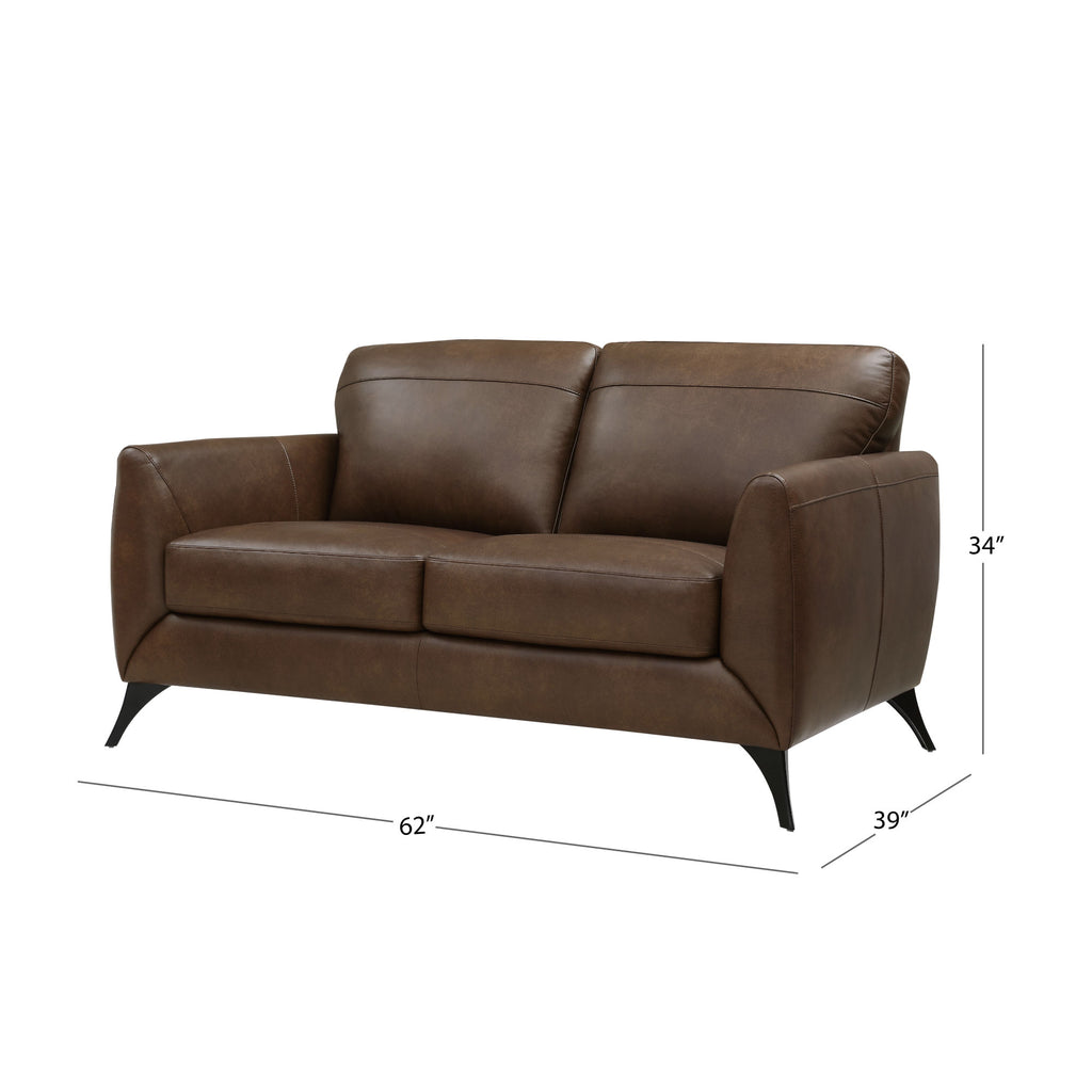 Brown Top Grain Leather Loveseat I945788