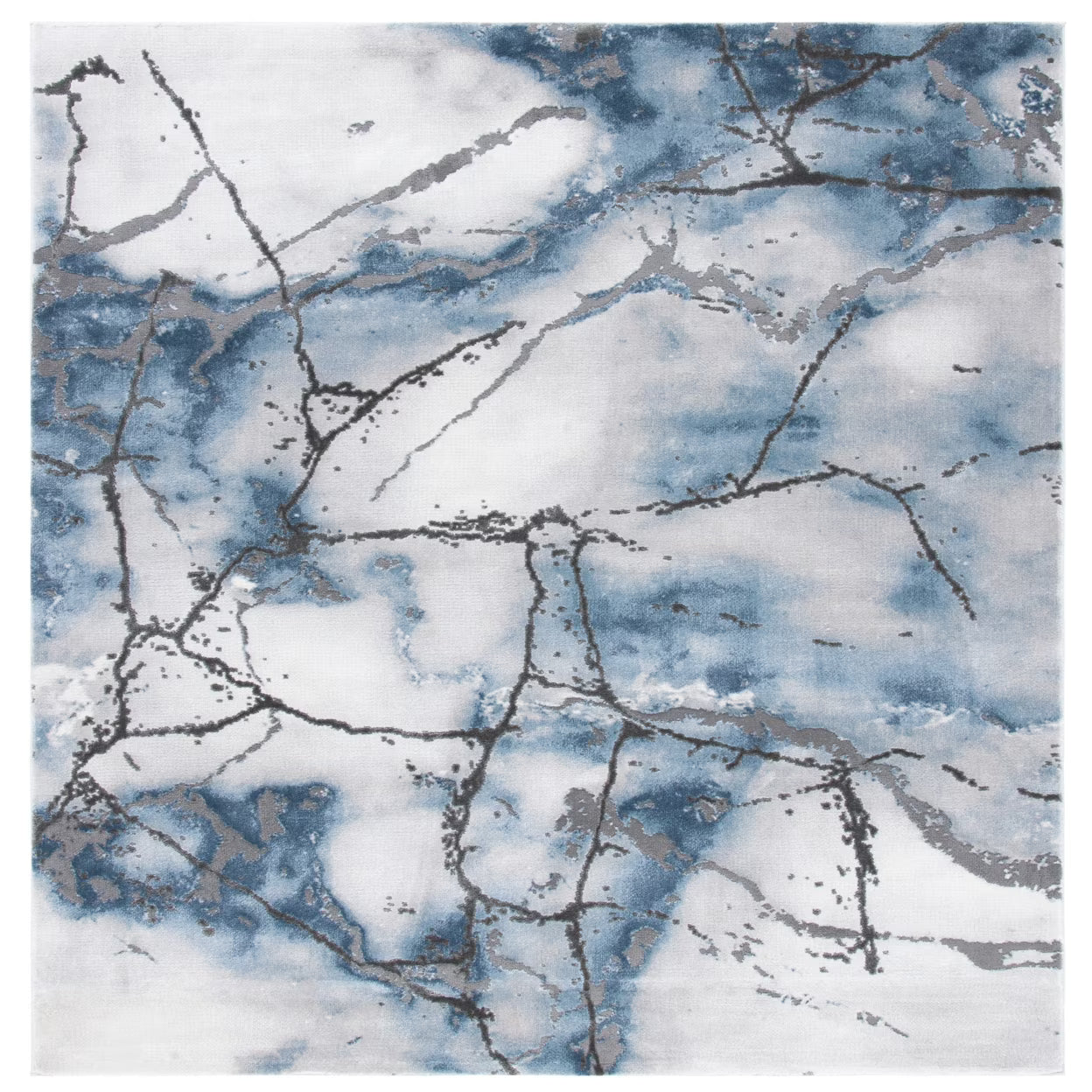 Abstract Marble Area Rug, 5'3" x 5'3" Square, Grey/Blue O653662
