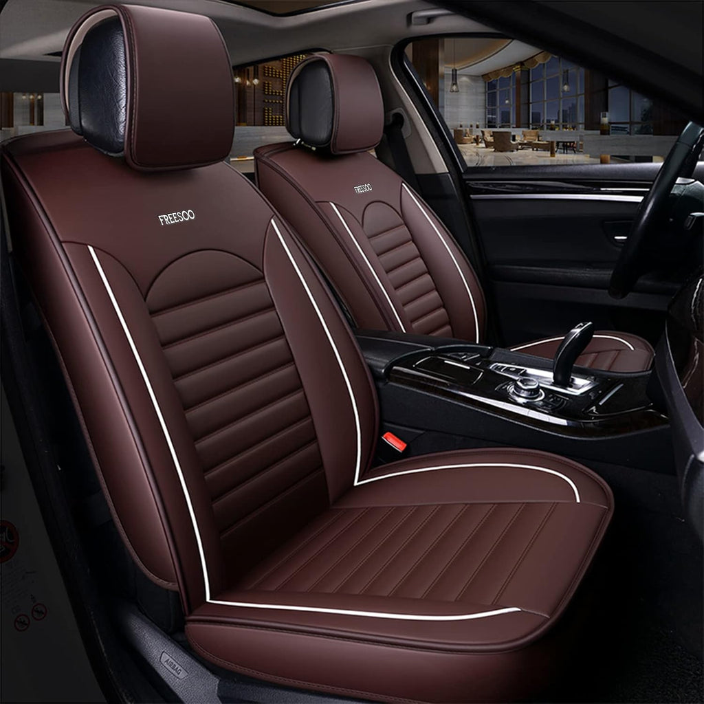 Khaki Brown 2PCS Leather Car Seat Covers V171