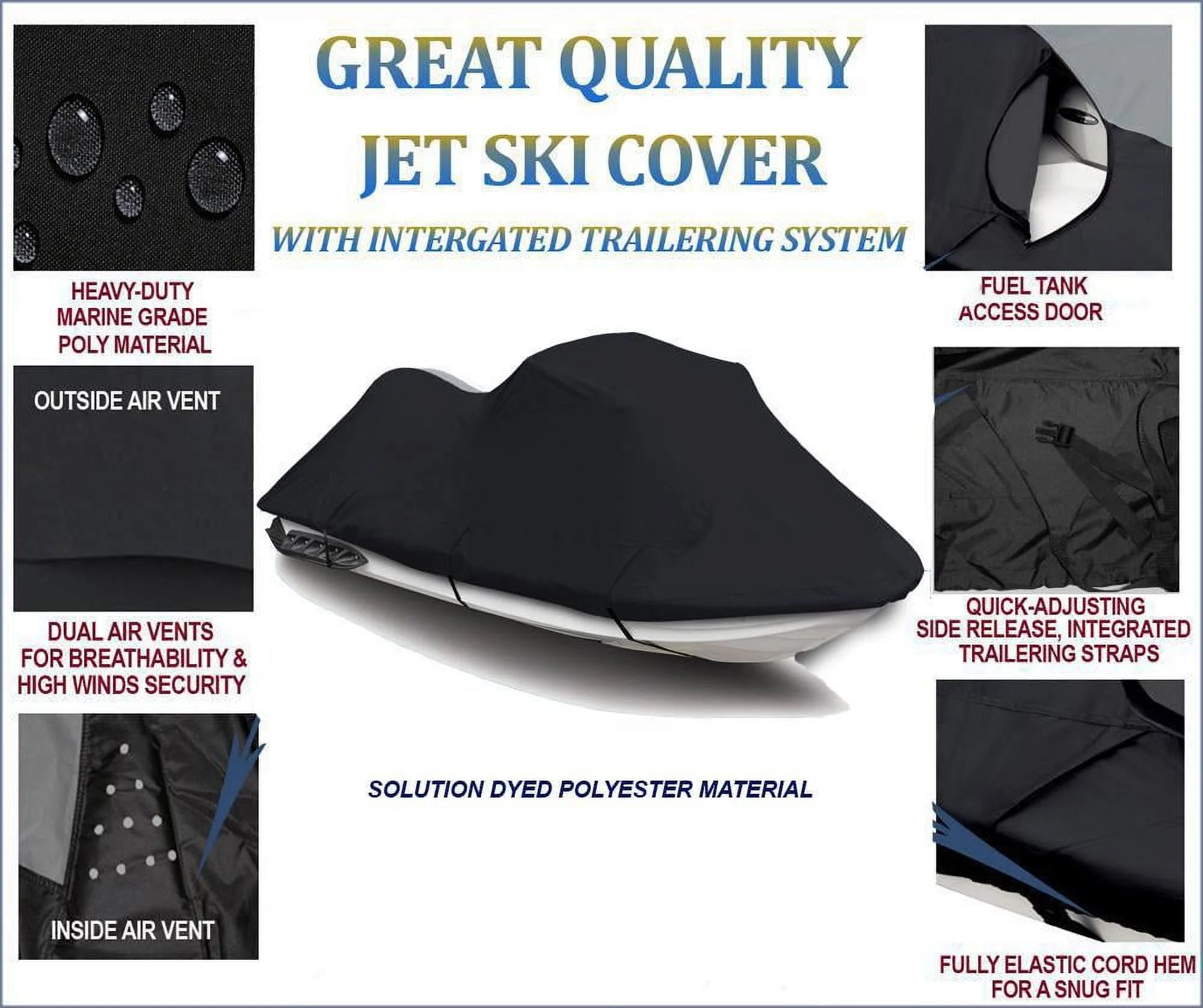 Black 600 Denier JetSki Cover for Honda AquaTrax F-15 / F-15X 2008 2009 Q592