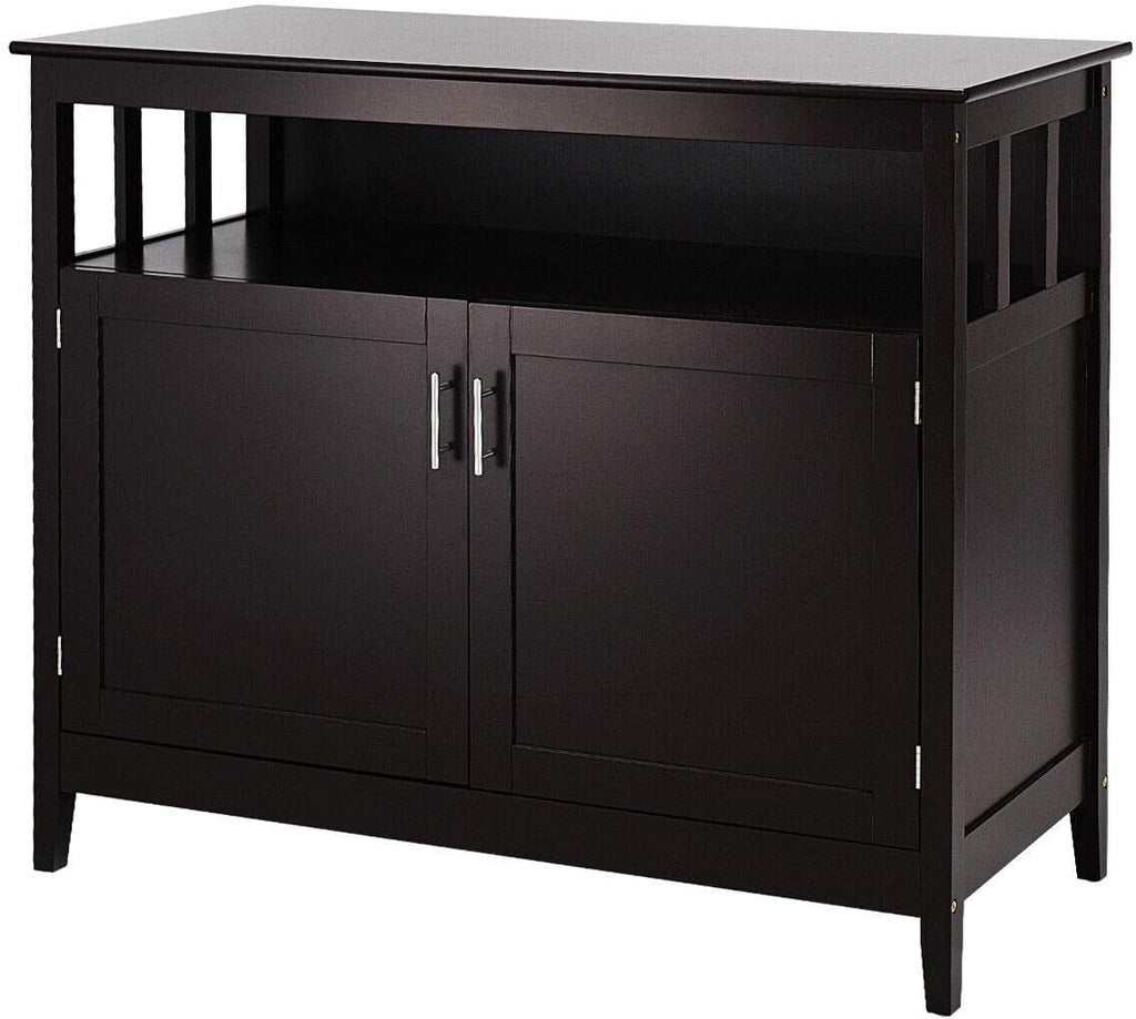 Espresso Wood Kitchen Storage Cabinet Buffet with Adjustable Shelf T386402