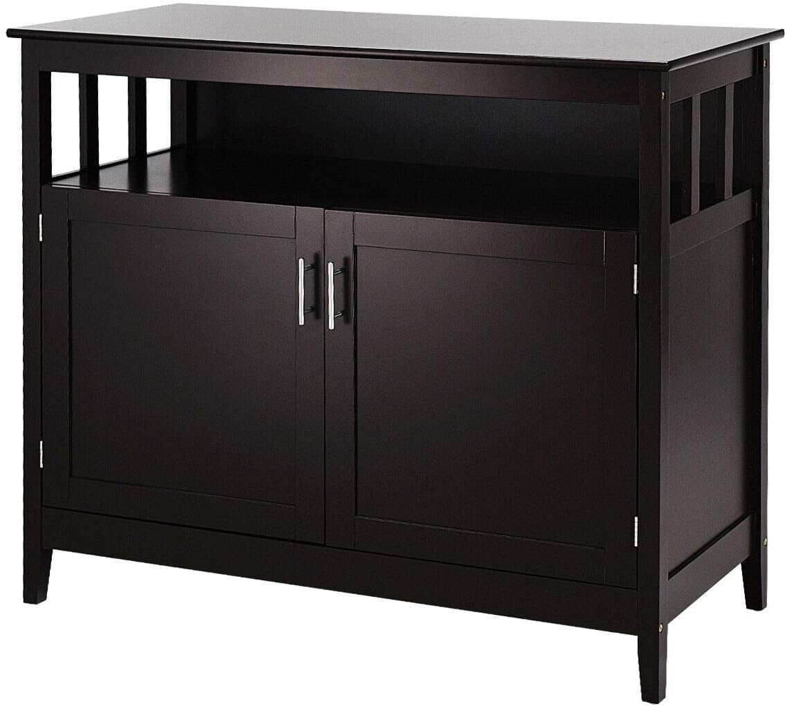 Espresso Wood Kitchen Storage Cabinet Buffet with Adjustable Shelf T386402
