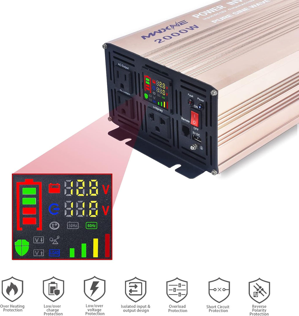 2000 Watts Pure Sine Wave Power Inverter with LCD Display L7299