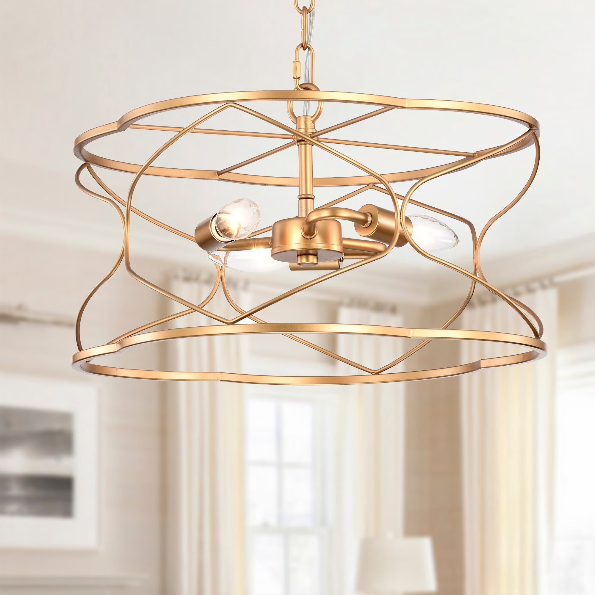 15" Matte Gold Ceiling Pendant Light with Caged Drum C202270