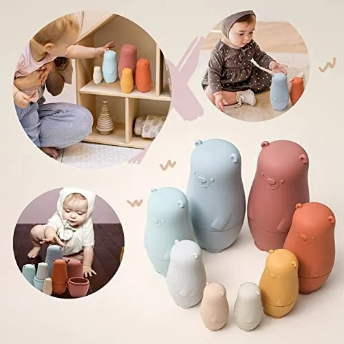 Red Silicone Matryoshka Dolls Stacking Nesting Doll Toys Set I35273