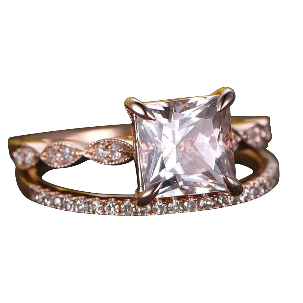 10k Rose Gold Morganite Diamond Moissanite Wedding Set L17285