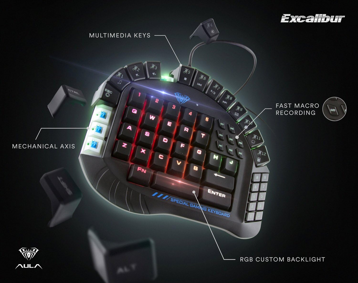 One Handed Mechanical Gaming Keyboard with RGB Backlit Effects B387