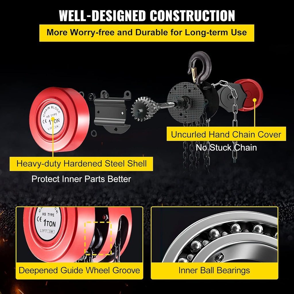 Red Pack of 2 Manual Chain Hoist, 2200 lbs Capacity, 8ft Lift F359454