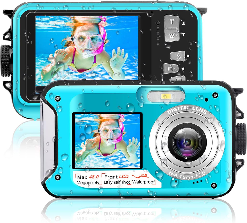 Waterproof 48MP 10FT Underwater Digital Camera 2.7K Video, Blue, Pack of 2 E9054