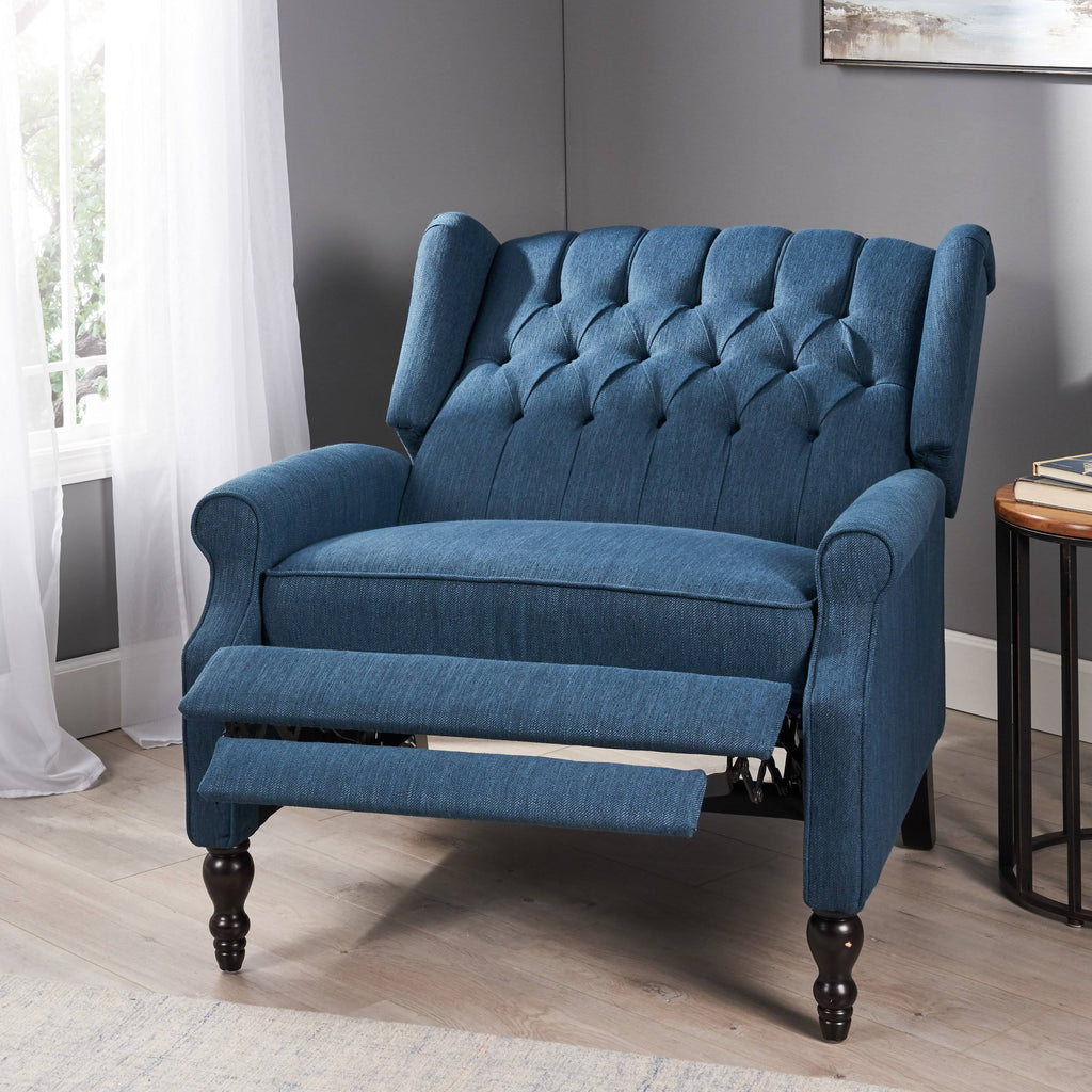 Navy Blue Oversized Fabric Push Back Recliner D3416