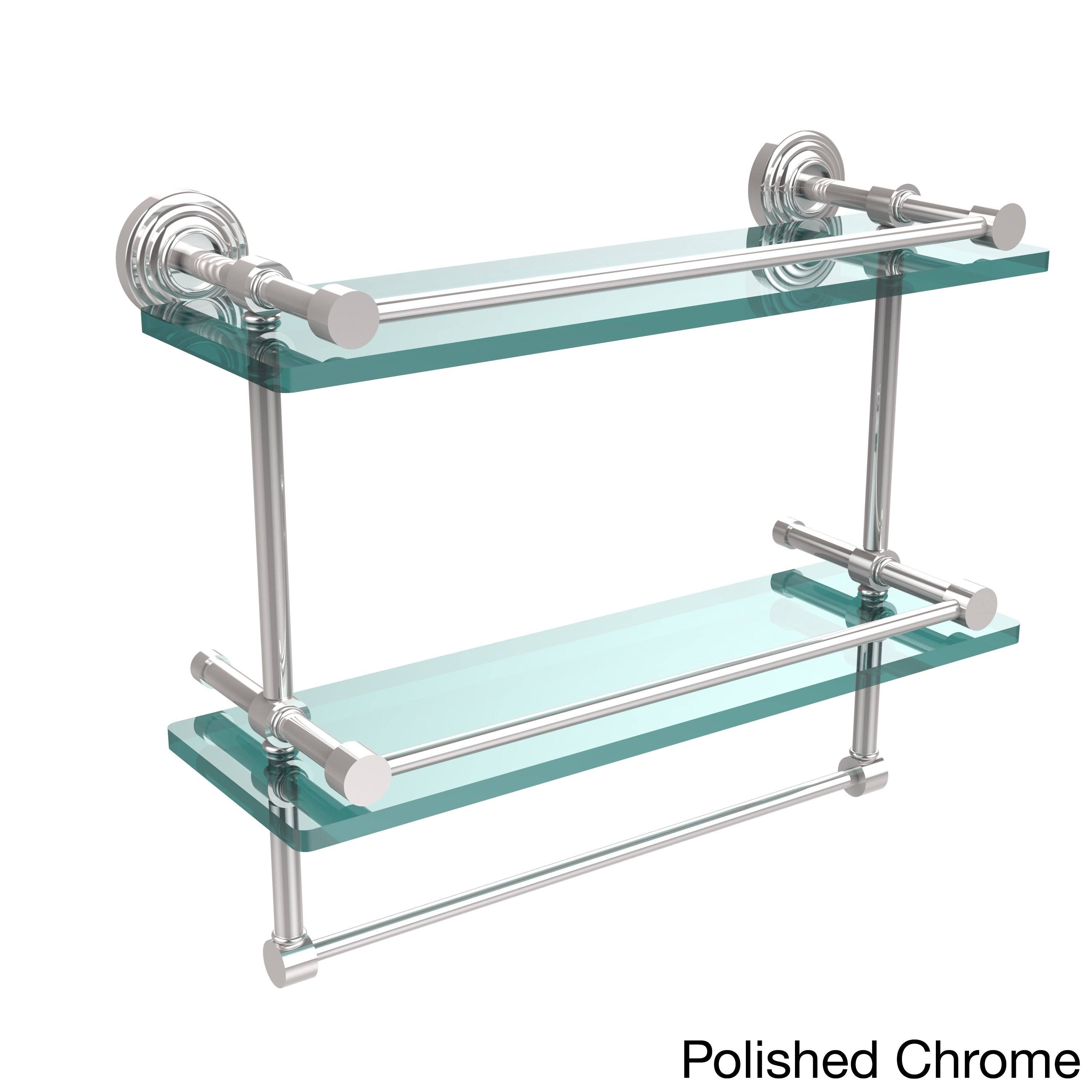 Antique Copper Double Glass Shelf with Towel Bar R2627