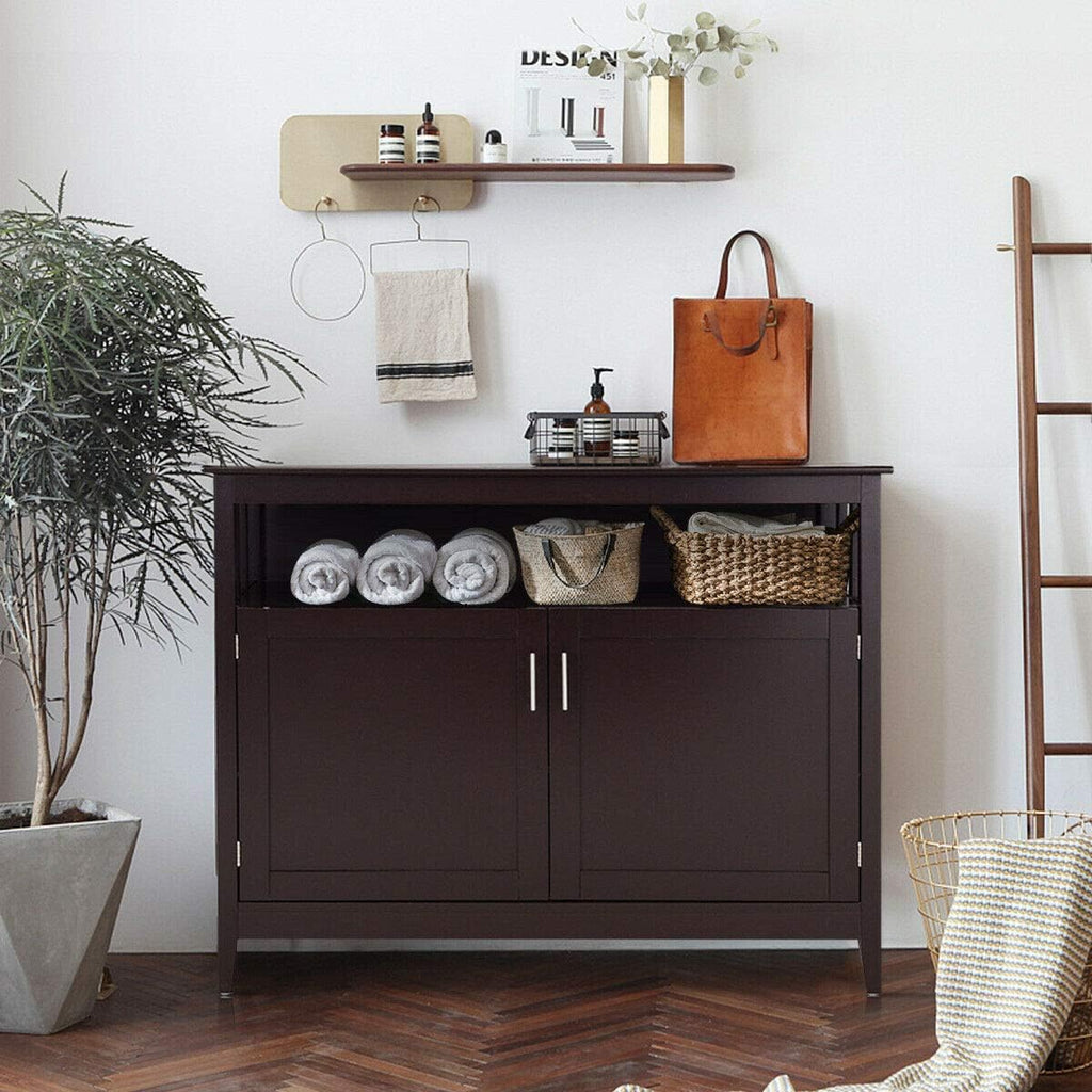 Espresso Wood Kitchen Storage Cabinet Buffet with Adjustable Shelf T386402