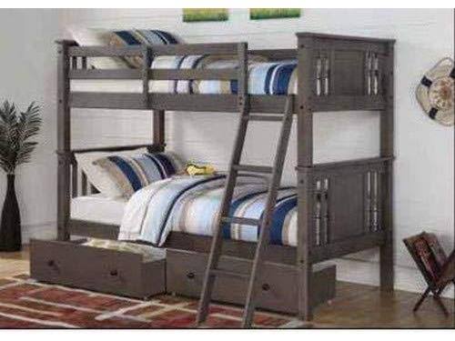 Twin/Twin Panel/Mission Bunk Bed with Dual Underbed Drawers in Slate Grey Finish Z346826