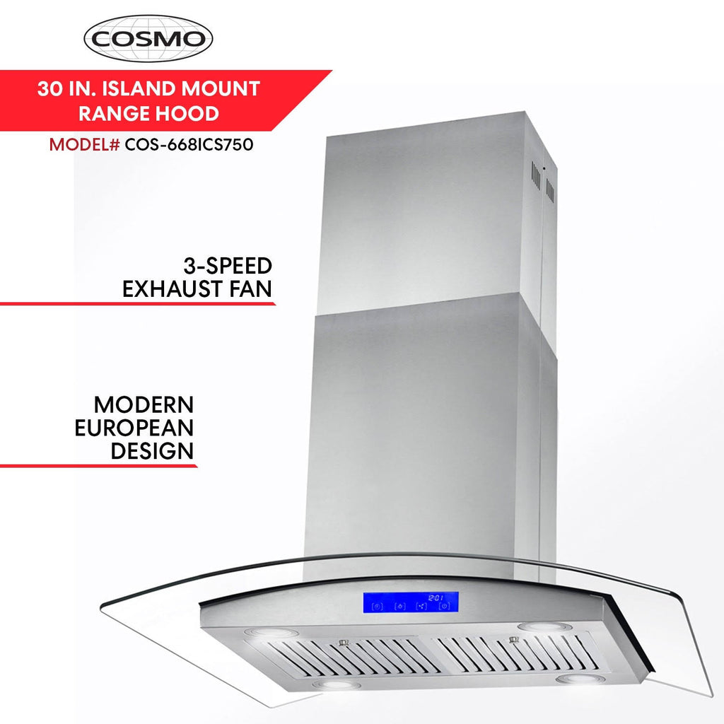 Stainless Steel 30-Inch Ducted Island Mount Range Hood V603