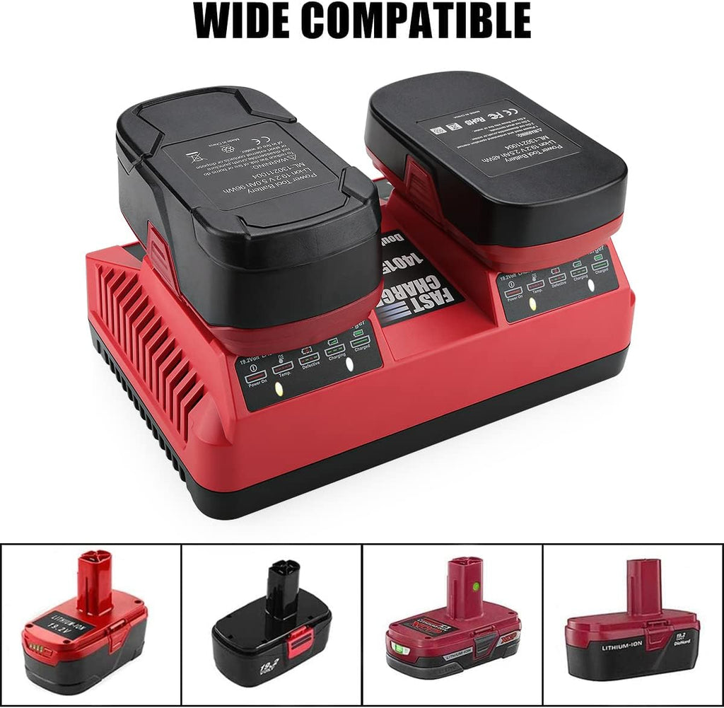 Dual Port Battery Charger for Craftsman C3 19.2-Volt Ni-Cd Lithium-Ion Battery Pack of 2 E39219