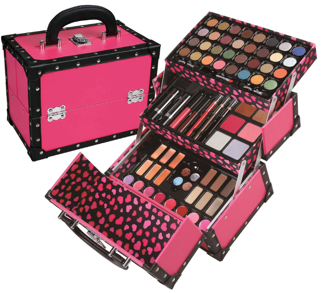 Pink Trunk Train Case with Makeup C854687
