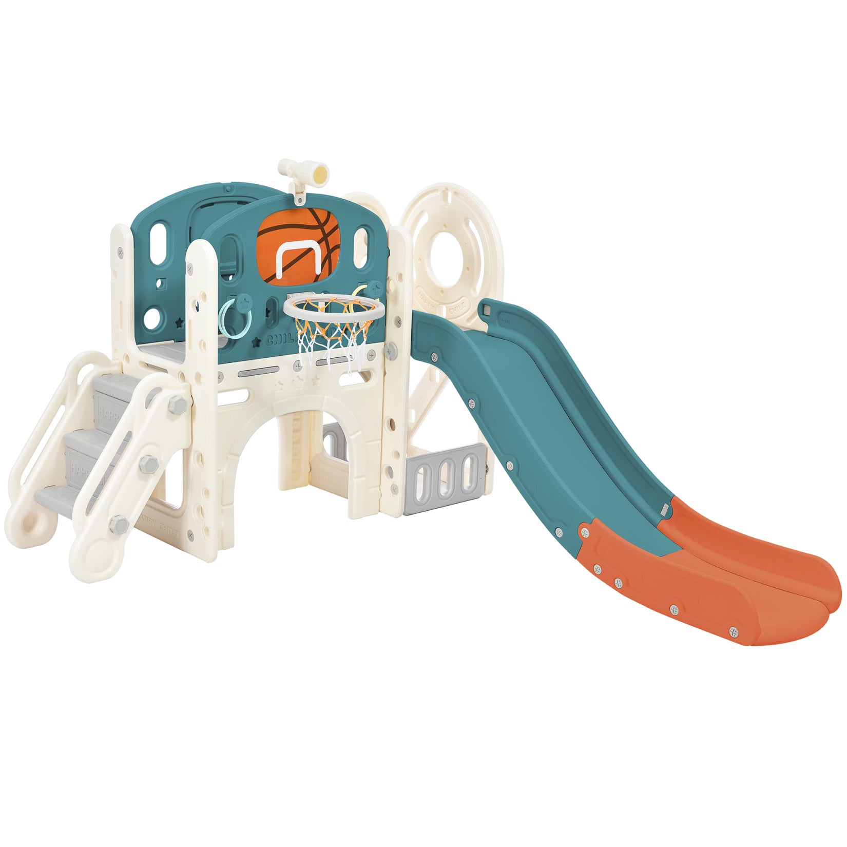 Freestanding Castle Climbing Crawling Playhouse, 7-in-1 Playset, Blue, 72" x 60.2" x 47" X4432