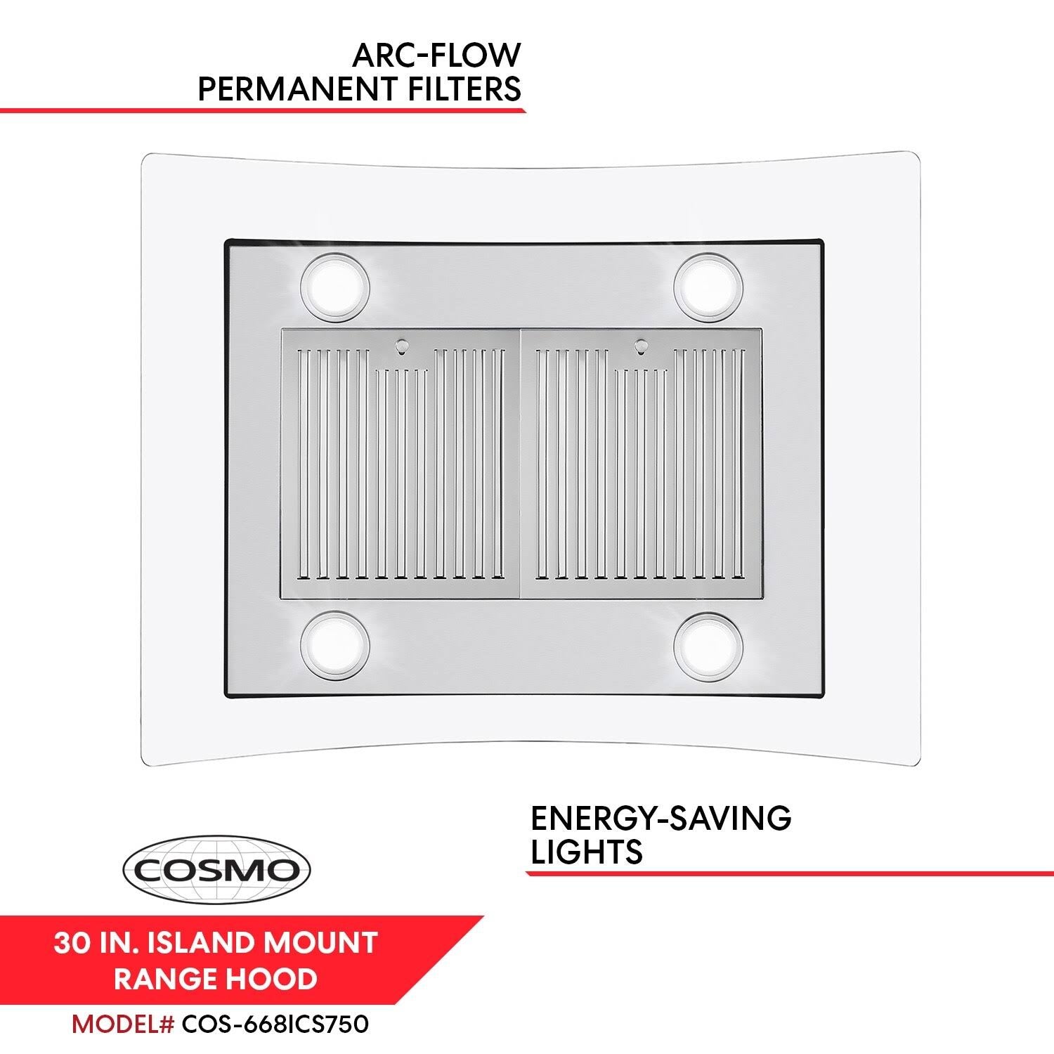 Stainless Steel 30-Inch Ducted Island Mount Range Hood V603