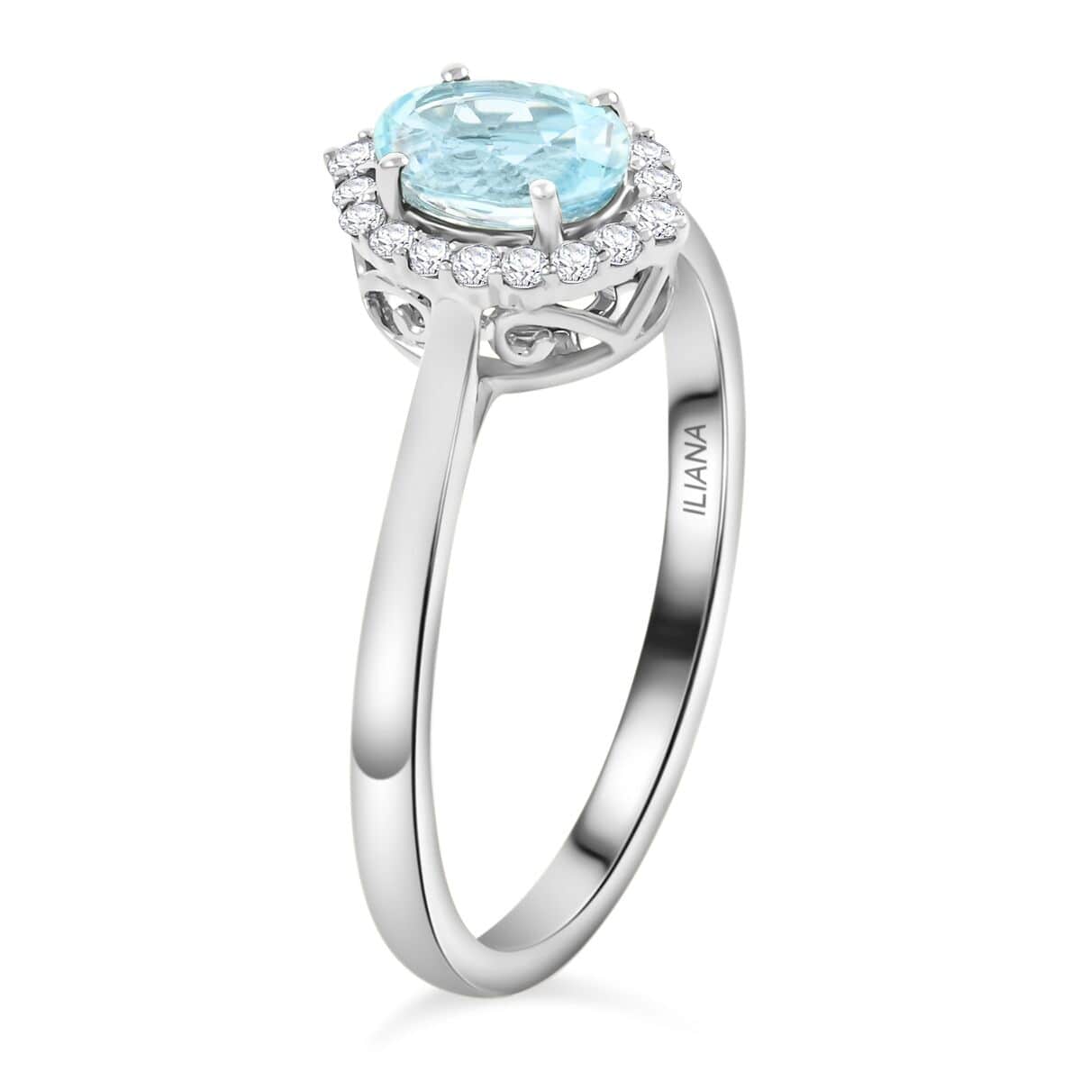 Oval Blue Aquamarine White Diamond 18K White Gold Halo Ring Size 7 Ct 0.85 G-H Color Si1 Clarity O1796