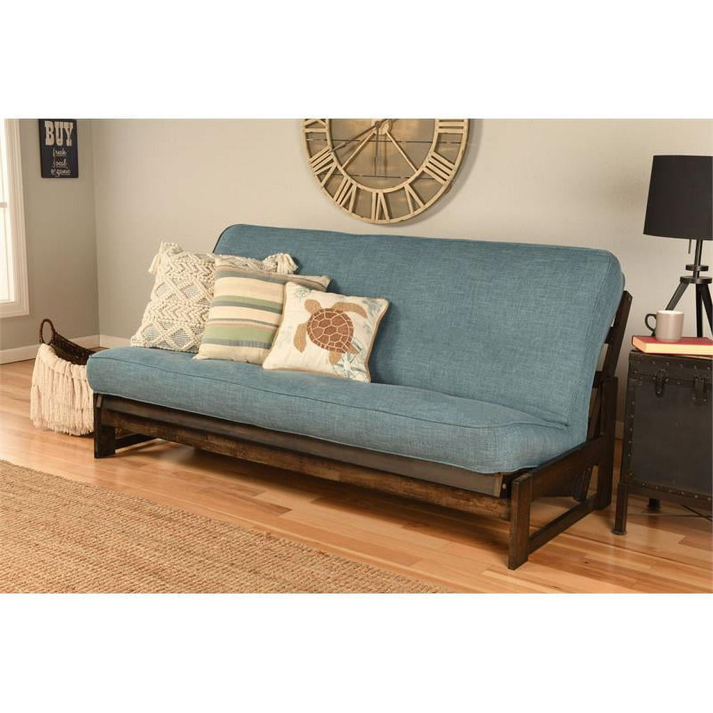 Full-size Futon Cover in Linen Aqua Blue Fabric Z819668