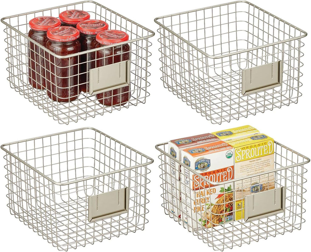 Bronze Metal Wire Food Organizer Storage Bin Basket with Label Slot, 4 Pack N215